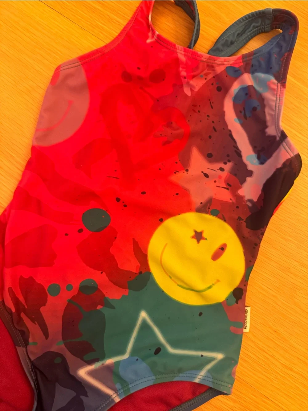 Limeapple Girks  One-Piece Swim Suit in Red with Smiley Graphic size 8